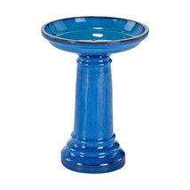 2 Gallon Blue Ceramic Traditional Outdoor Patio Garden Birdbath - $257.49