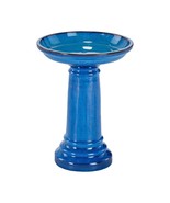 2 Gallon Blue Ceramic Traditional Outdoor Patio Garden Birdbath - $4,813.52 MXN