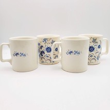 Vintage KP Ironstone Mugs Mid-Century White Blue Flowers Floral Set of 4 - £31.61 GBP