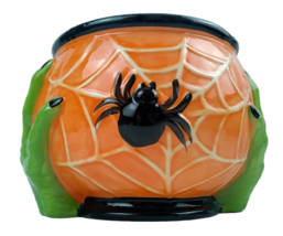 Witch Cauldron Halloween Ceramic Candy Dish Bowl Hands Spider Web Witchs Pot - £27.08 GBP