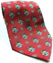 Christmas Snowflake Snowman Holiday Print Red Silk Novelty Necktie - £12.92 GBP