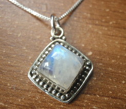 Small Moonstone Square 925 Sterling Silver Pendant a206h - £11.46 GBP