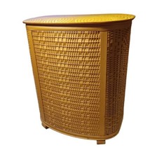 Vtg PEARL-WICK 24&quot; Mcm Retro Gold Clothes Laundry Hamper Vinyl Metal Wicker Read - £67.23 GBP