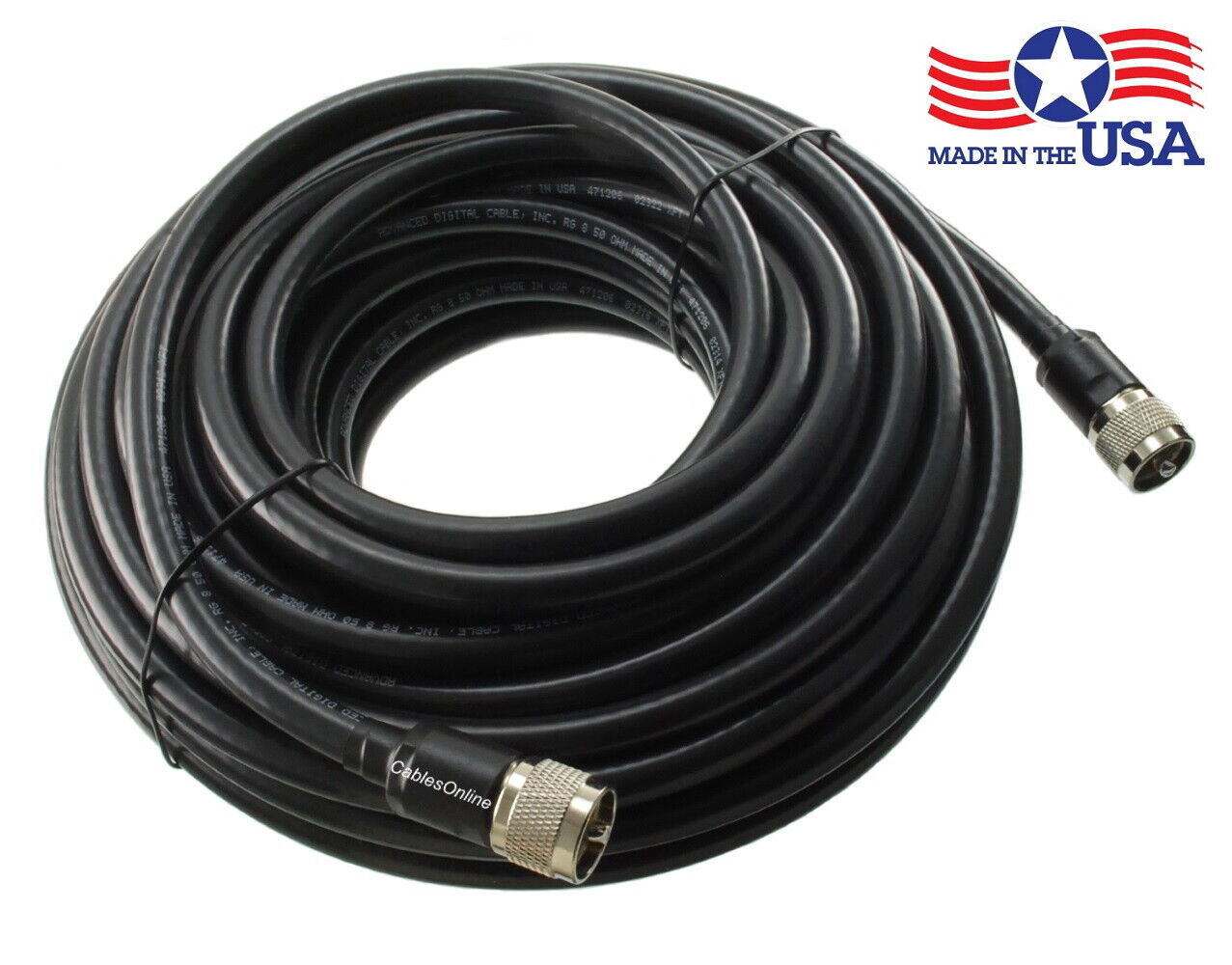 75Ft Rg8/U Coax Uhf (Pl259) Clamp Type Male 50 Ohm Antenna Cable, Made In Usa
