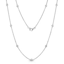 3/4CT Bezel Real Moissanite Solitaire 10 Station Necklace 14K White Gold Plated - £69.23 GBP