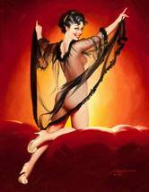 FRAMED CANVAS Art print giclee Enchanting Brunette nude Pin-Up in Fireli... - $83.16