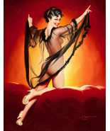 FRAMED CANVAS Art print giclee Enchanting Brunette nude Pin-Up in Fireli... - $83.16