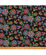 Cotton Hummingbirds Flowers Beadwork-Look Black Tucson Fabric Print Bty ... - £23.53 GBP