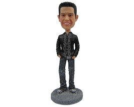 Custom Bobblehead Handsome Guy In Stunning Casual Attire With A Big Smile - Leis - $89.00