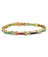 18k Yellow Gold Sapphire Ruby Emerald &amp; Diamond Accent 6.75&quot; inch Bracel... - $6,028.64 CAD
