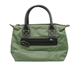 Tommy Hilfiger Sage Green Handbag Purse Double Blk Handle Bag Zip Closur... - $19.22