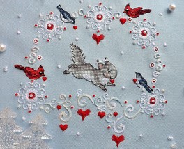 Squirrel cross stitch Christmas pattern pdf - Winter love embroidery heart birds - £5.60 GBP