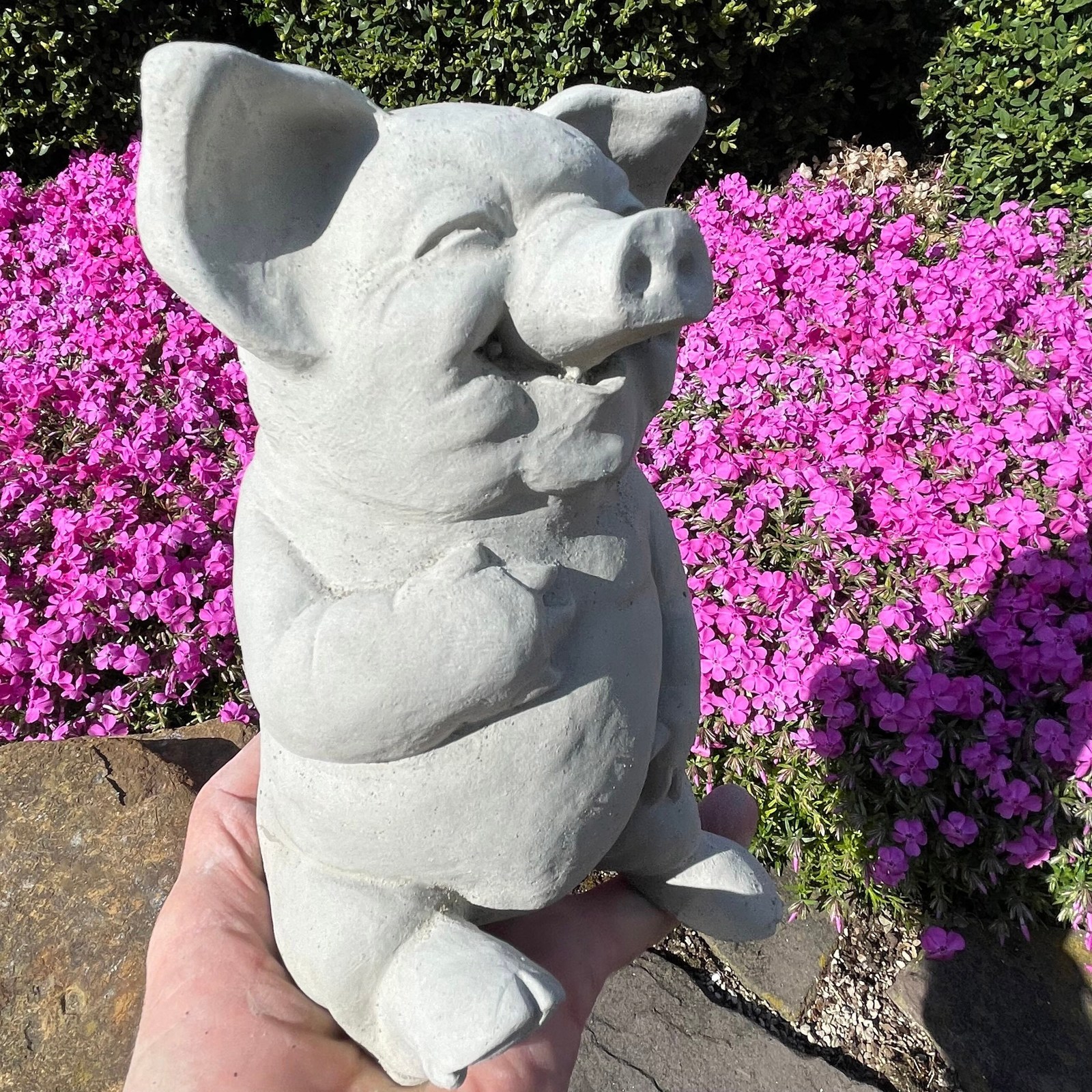Primary image for Concrete Pig Garden Statue Outdoor 8" Cement Piglet Yard Ornament Funny Stone Fa