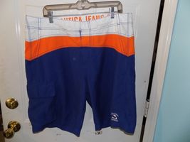Nautica Jeans Co Swim Trunks Board Shorts Blue Orange White Size 38 Men'... - $22.50