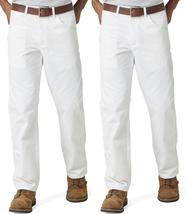 2 Pairs Mens Wrangler Workwear Painters Pants White Sz 44x32 Relaxed Fit NEW - £27.45 GBP