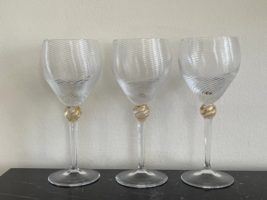 Murano Salviati Moretti Venetian 3 Hand Blown Swirl Gold Flake Wine Glasses - £236.67 GBP