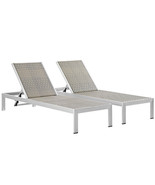 Set Of 2 Silver Gray Rattan Outdoor Patio Sun Lounge Chairs Aluminum Frame - £518.34 GBP