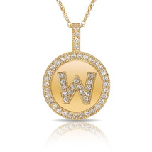14K Solid Yellow Gold Round Circle Initial "W" Letter Charm Pendant & Necklace - $35.14+