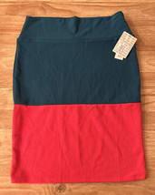 NEW Lularoe CASSIE Pencil Skirt XL TEAL PINK Color Block Crepe Textured - $17.60