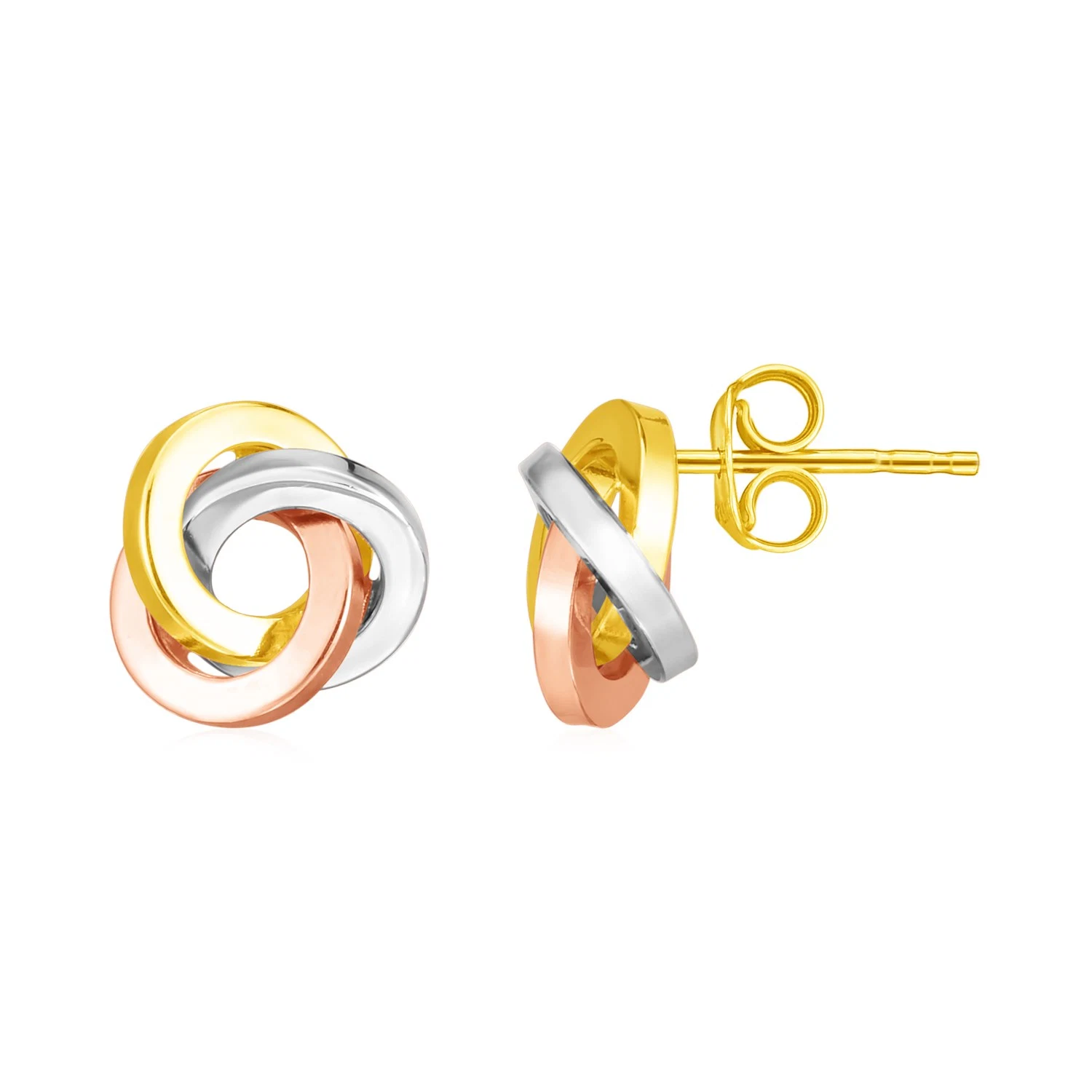  Smooth Squared Love Knot Earrings 14K Gold Tri Color, pierced 1 pair je... - $205.99