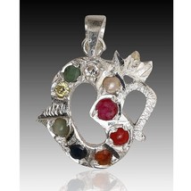 Pendentif Navaratna Navratna En Argent Pur Motif Om Aum Et Pierres Précieuses... - $71.42