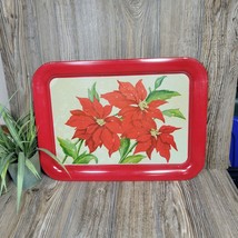 Vintage Lap Tray Poinsettia Metal Christmas Serving TV MCM - $28.00