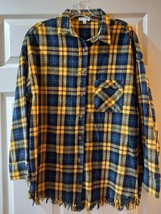 Umgee Long Sleeve Plaid Shirt Button Up Women Size Large Fringe Bottom - £7.55 GBP