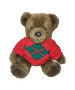 Vintage Charm Co Brown Jointed Teddy Bear Plush Red Christmas Sweater 19... - $15.48