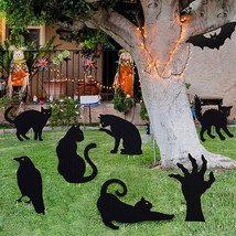 8 Pieces Halloween Black Silhouette Yard Sign Decoration Scary Cat Gar - £26.88 GBP