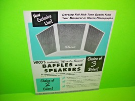 Wico BAFFLES and SPEAKERS Jukebox  Music Phonograph Original promo sales Flyer - $27.00