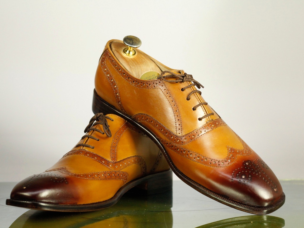 Handmade Men's Tan Wing Tip Brogue Leather Formal Shoes, Men Designer Dress Shoe
