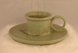 Vintage Art Pottery Matte Green &amp; Brown Candle Holder - £19.24 GBP