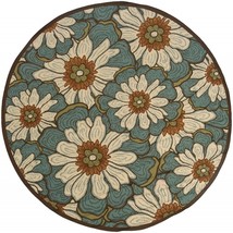 HomeRoots 388686 8 ft. Round Blue &amp; Brown Floral Indoor &amp; Outdoor Area Rug - £168.29 GBP