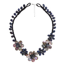Handmade Abalone &amp; Black Pearl Floral Beaded Necklace - £31.31 GBP