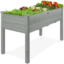  Raised Garden Bed, Elevated Wooden Planter for Yard W/ Foot Caps, Liner - Gray  - £86.05 GBP