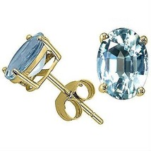 1.00 Carat 6x4mm 14K Solid Yellow Gold Aquamarine Oval Shape Stud Earrings Push - £26.05 GBP