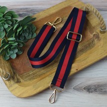 Navy Blue Red Preppy Stripe Adjustable Crossbody Bag Purse Guitar Strap - $24.75