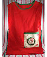 Kitschy Vintage Santa Pocket Red &amp; Green Full Smock Apron with Side Ties - £9.38 GBP