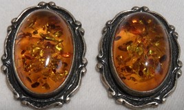 925 Silver Setting Oval Baltic Amber Cab Gemstone Pair Weight: 12g /0.04oz - £19.66 GBP