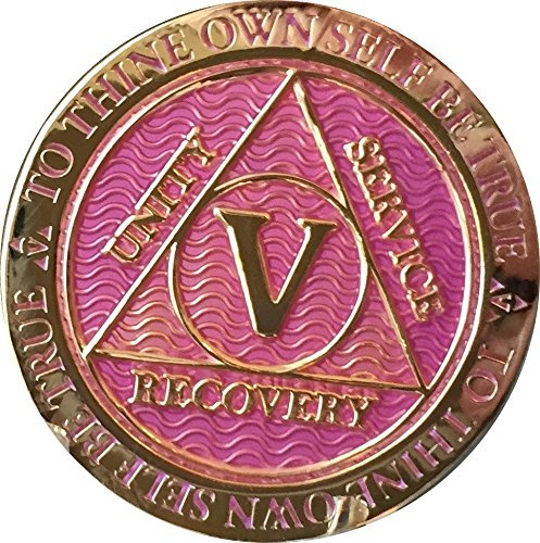 Recoverychip 5 Year AA Medallion Reflex Lavender Pink Gold Plated Chip