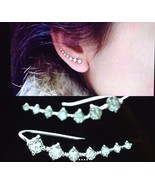 Womens White Silver Long Crystal Stud Ear Hook Earrings Ear Crawlers - $9.49