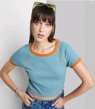 Women&#39;s XL Short Sleeve Cropped Sky Blue T-Shirt - Wild Fable - $11.99