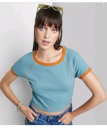 Women&#39;s XL Short Sleeve Cropped Sky Blue T-Shirt - Wild Fable - $16.49 CAD