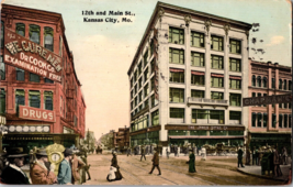 Vtg Postcard 12 and Main St., Kansas City, Mo,  Early Street Scene, PM 1917 - £7.41 GBP