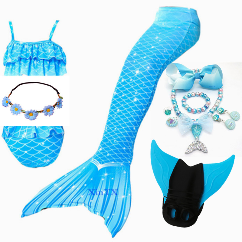 Little Mermaid Tail Girl Swimsuit With Monofin Bikini Set Halloween Bathing Suit