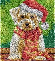 Rug Making Latch Hooking Kit | Dog in Santa Hat (48x64cm blank canvas) - £49.55 GBP