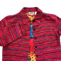 Chicos Red Striped Jacket Women Medium Button Short Multicolor Silk Lined Size 1 - $15.83