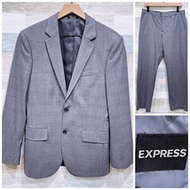 Express Producer Stretch Wool Suit Gray Glen Check Mens 36S 31x31 Flat F... - £101.32 GBP