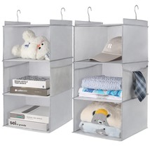2-Pack 3-Shelf Large Hanging Closet Organizer with Side Pocket, Light Grey - £14.45 GBP