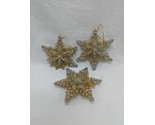 Lot Of (3) Christmas Holiday Glitter Gold White Snowflake Ornaments 4&quot; - £24.94 GBP